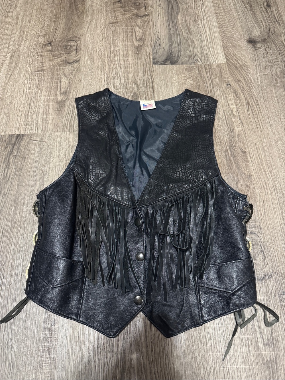 Black Leather Fringe Western leather Vest Made in USA